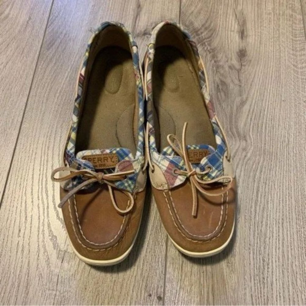 Sperry top sider angelfish boat shoes suede leather plaid edges Size 10